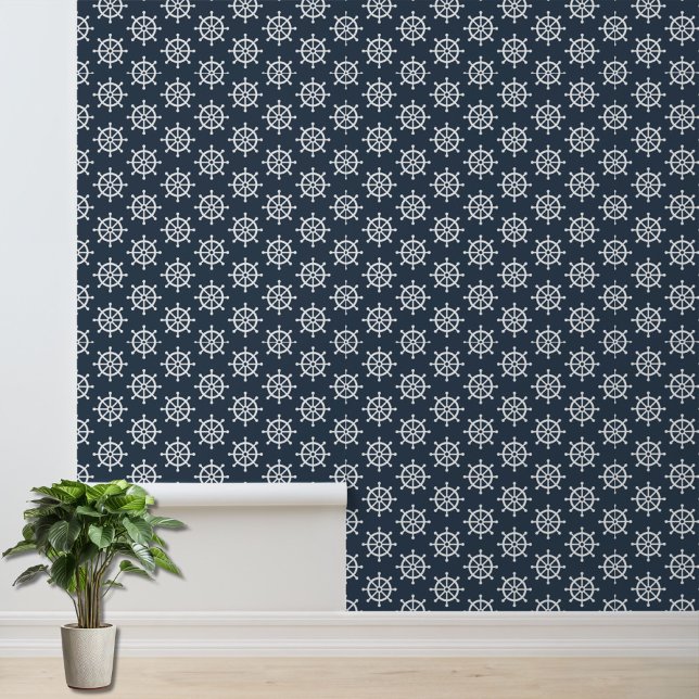 Akzent des Musters des nautischen Navy White Boat  Tapete (Von Creator hochgeladen)