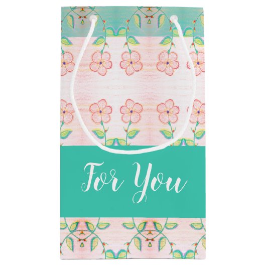 Akzent des rosa Blumenmusters Kleine Geschenktüte (Rückseite)