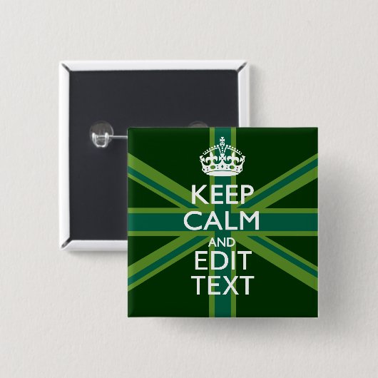 Akzent Grün Behalt Calm und Ihr Text Union Jack Button (Vorne & Hinten)