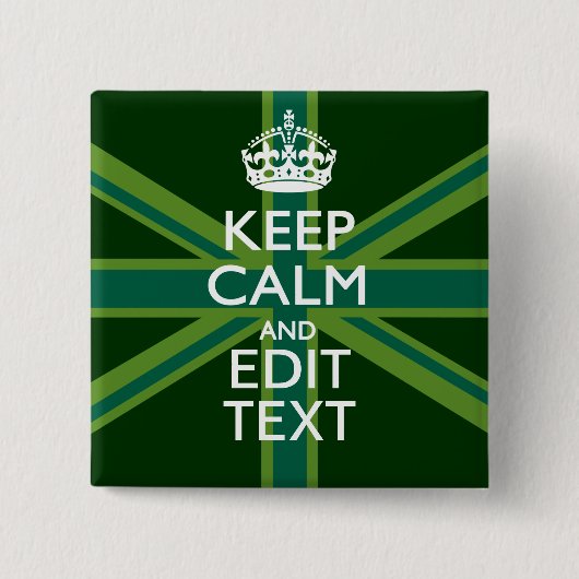 Akzent Grün Behalt Calm und Ihr Text Union Jack Button (Vorderseite)