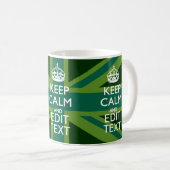Akzent Grün Behalt Calm und Ihr Text Union Jack Kaffeetasse (VorderseiteRechts)