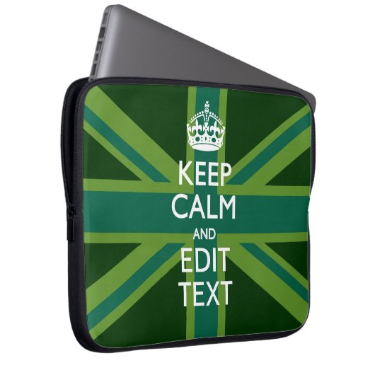 Akzent Grün Behalt Calm und Ihr Text Union Jack Laptopschutzhülle (Vorne Rechts)