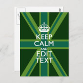 Akzent Grün Behalt Calm und Ihr Text Union Jack Postkarte (Vorne/Hinten)