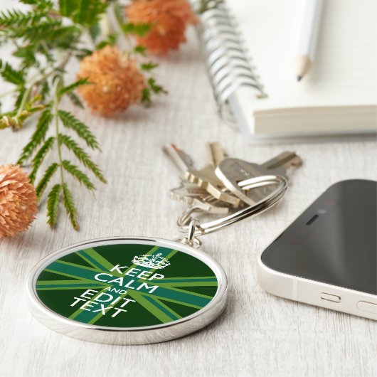 Akzent Grün Behalt Calm und Ihr Text Union Jack Schlüsselanhänger (Seite)