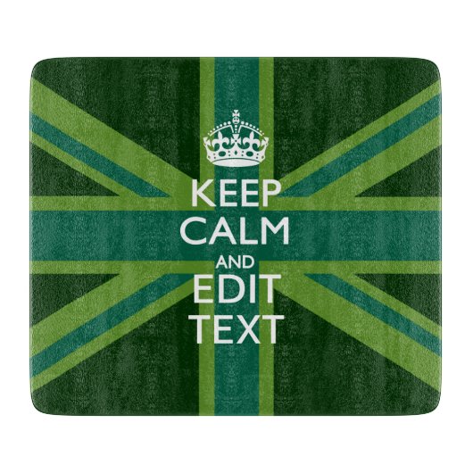 Akzent Grün Behalt Calm und Ihr Text Union Jack Schneidebrett (Vorderseite)