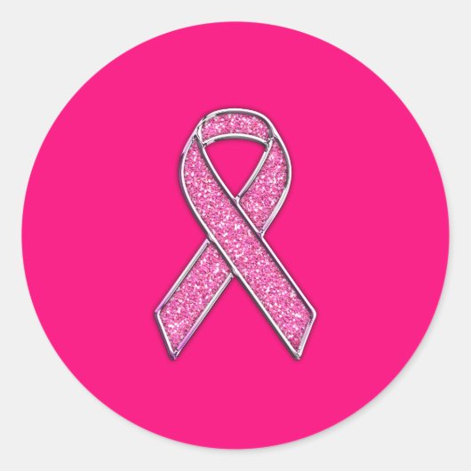 Akzente Chrome Glitzer Stil Rosa Band Bewusstsein Runder Aufkleber (Vorderseite)