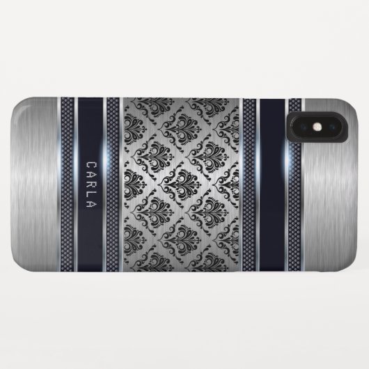 Akzente der metallischen hellgrauen schwarzen Dama Case-Mate iPhone Hülle (Rückseite (Horizontal))