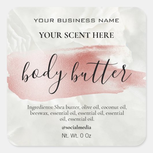 Akzente Rose Gold Body Butter Labels Quadratischer Aufkleber (Vorderseite)