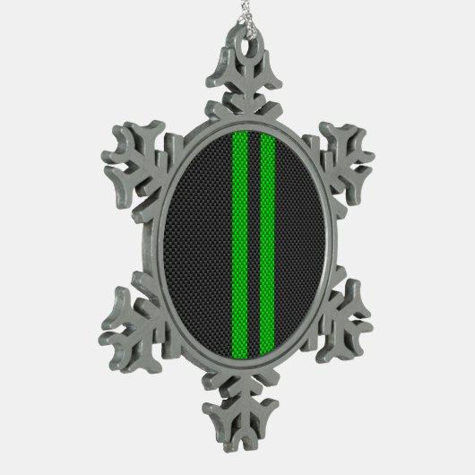 Akzentgrüne Racing Stripes im Faserverbund Schneeflocken Zinn-Ornament (Links)