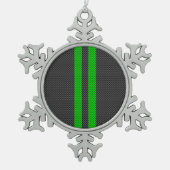 Akzentgrüne Racing Stripes im Faserverbund Schneeflocken Zinn-Ornament (Vorderseite)