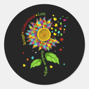 Akzeptanz Liebe Autismus Bewusstsein Sonnenblumen Runder Aufkleber
