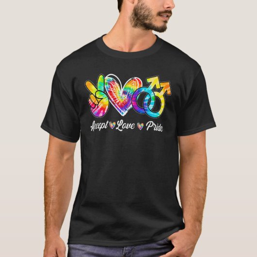 Akzeptieren Liebe Pride Gay Gefärbte Krawatte LGBT T-Shirt (Vorderseite)