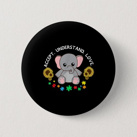 Akzeptieren Sie Liebe Elephant Cool Autismus Aware Button (Vorderseite)