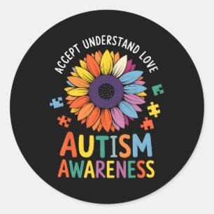 Akzeptieren Sie Liebe Funny Neurodiversity April Runder Aufkleber