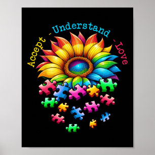 Akzeptieren Sie Liebe Sonnenblumenautismus Bewusst Poster
