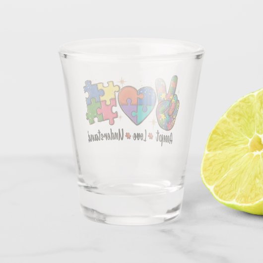 Akzeptierte Liebe - Bewusstsein für Autismus Schnapsglas (Rückseite)