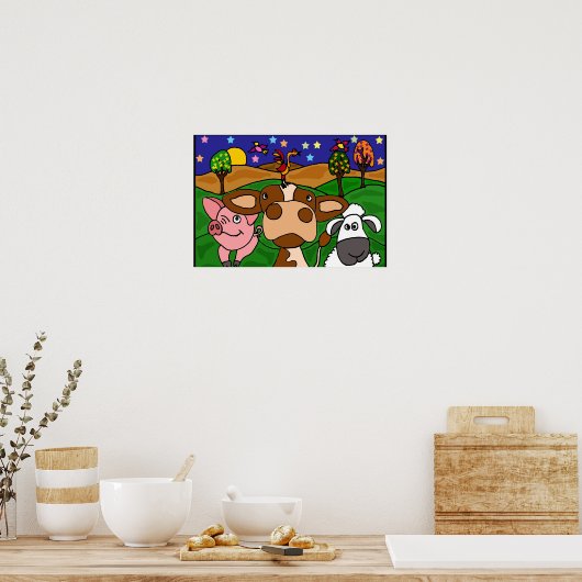 AL- Barnyard Animals Folk Art Poster (Küche)