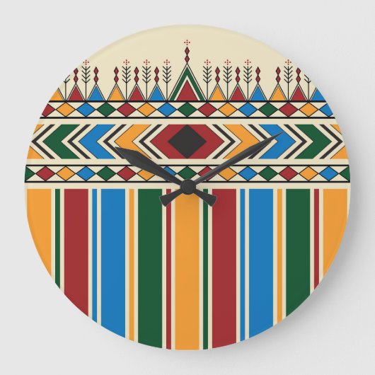 Al-Qatt Al-Asiri inspirierte geometrische Muster. Große Wanduhr (Vorderseite)