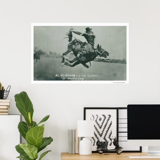 Al Wilkenson riding Torpedo. Poster (Heimbüro)