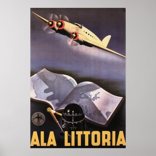 ALA LITTORIA Airlines Italy Retro Travel Poster Ad (Vorne)