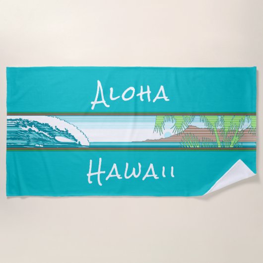Ala Moana Diamond Head Hawaiian Surf Sign - Aqua Strandtuch (Vorderseite)