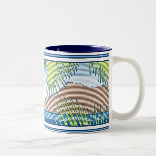 Ala Moana Diamond Head Hawaiian Surf Sign Zweifarbige Tasse (Rechts)