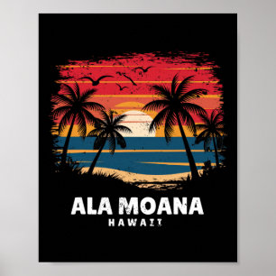Ala Moana Strand Hawaii Surfboarder Palme Souvenir Poster