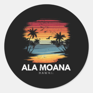 Ala Moana Strand Hawaii Surfbrett Surfen Vintage Runder Aufkleber