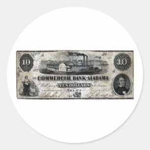 Alabama 1858 zehn Dollar-Anmerkung Runder Aufkleber