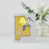 Alabama AL Map & Yellowhammer Woodpecker Cartoon Postkarte (Stehend Vorderseite)