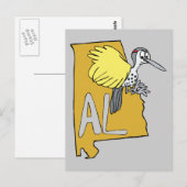 Alabama AL Map & Yellowhammer Woodpecker Cartoon Postkarte (Vorne/Hinten)