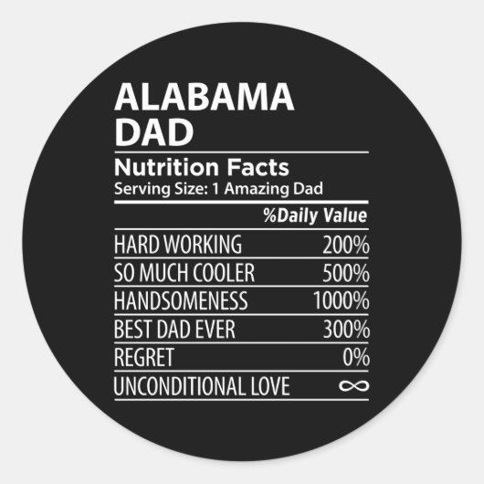 Alabama Al Vater Nutrition Facts S.A. Staat Runder Aufkleber (Vorderseite)