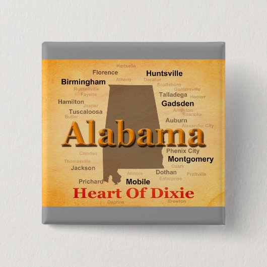 Alabama alterte Karten-Silhouette Button (Vorderseite)
