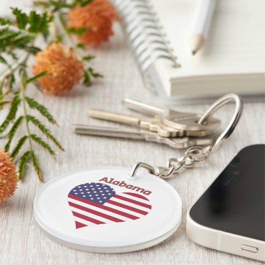 Alabama American Flag Heart Schlüsselanhänger (Vorderseite rechts)