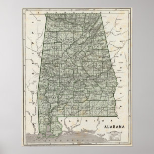 Alabama Atlas Karte Poster