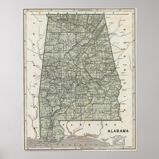 Alabama Atlas Karte Poster (Vorne)