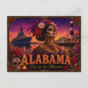 Alabama Día de los Muertos Retro Postkarte