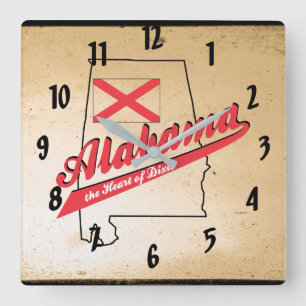 Alabama Heart of Dixie Quadratische Wanduhr
