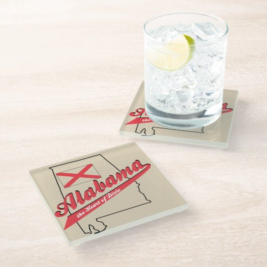 Alabama Herz von Dixie Glasuntersetzer (Schrägansicht)