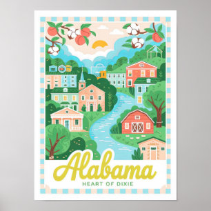 Alabama Herz von Dixie USA Summer Travel Poster