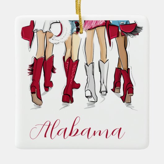 Alabama Ladies Tailgating Red Cowboy Boots Hats Keramikornament (Vorderseite)