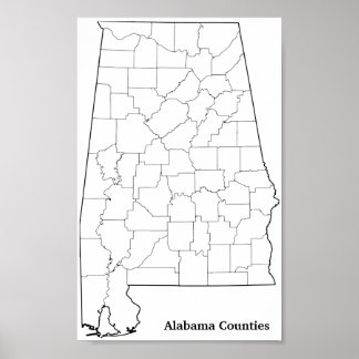 Alabama Landkreises Blank Kontur Map Poster