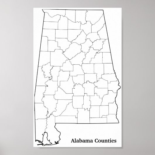 Alabama Landkreises Blank Kontur Map Poster (Vorne)