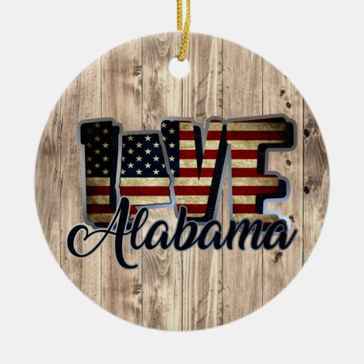Alabama Liebe American Flag Star and Strips Keramik Ornament (Vorne)