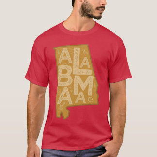 Alabama Map Typografie Brown T-Shirt