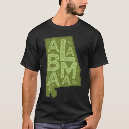 Alabama Map Typografie Green T-Shirt (Vorderseite)