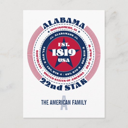 Alabama, Montgomery, AL, Patriotic, Monogramm Postkarte (Vorderseite)