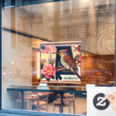 Alabama Northern Flicker Bird & Camellia Blume Fensteraufkleber (Café-Fenster)