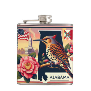 Alabama Northern Flicker Bird & Camellia Blume Flachmann