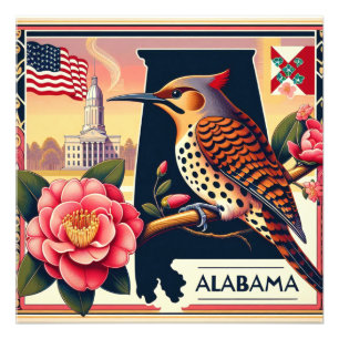 Alabama Northern Flicker Bird & Camellia Blume Fotodruck